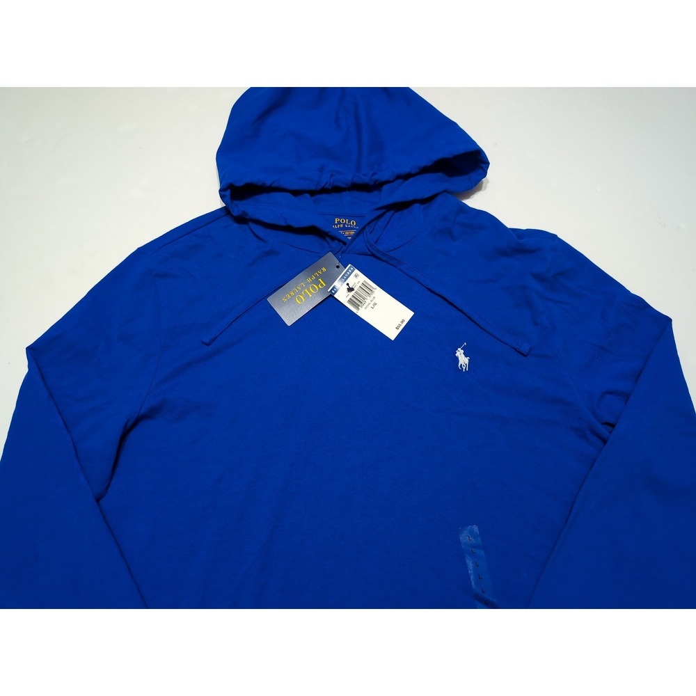 POLO RALPH LAUREN Long Sleeve Hoodie Shirt Cotton Lightweight Blue Large L ~ New - Picture 7 of 9
